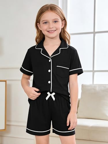 LANKMEI 100% Cotton Womens Short Sleeve Pajama Sets, Black, Large - image 2