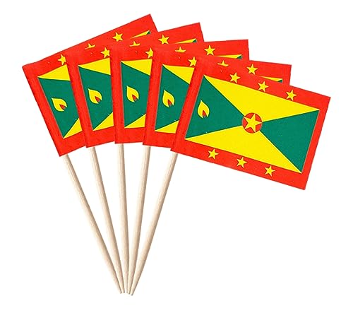 stidsds 100 Pcs Grenada Flag Grenadian Toothpick Flags Mini Small Grenada Cupcake Toppers Stick Flags Banner Country Party Cocktail Fruit Decoration