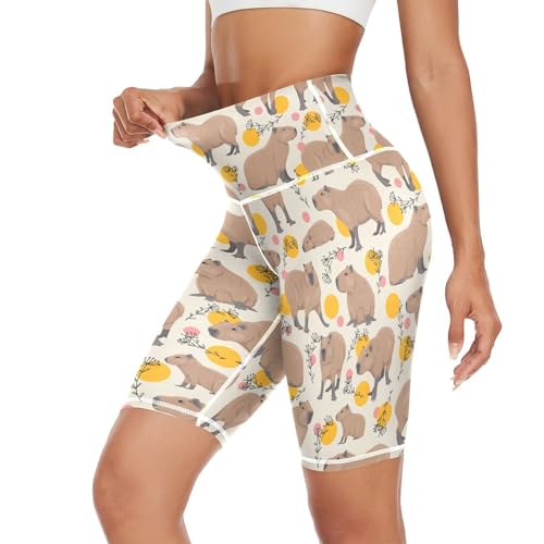 Women's Capybaras Animal Leggings Shorts High Waist Yoga Athletic Short Pants with Hidden Pockets3