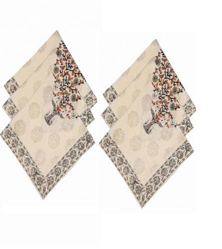 Image of BLOCKS OF INDIA Hand Block Print Cotton Table Napkin Set of 6 (Brown BUTA)