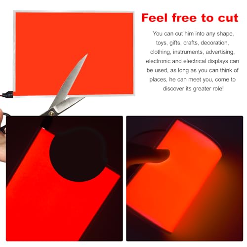 Image of El Panel Backlight 8.2 x 5.9 Inches Electroluminescent Sheet Light DIY Cuttable Backlight Paper Lamplamp Sheet Neon for Cosplay Party Decoration Luminous Piece (Red)