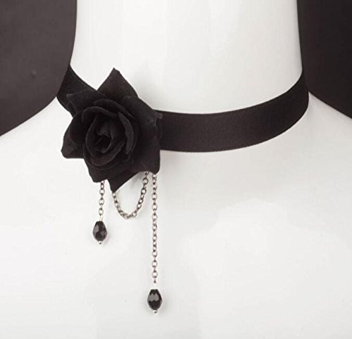 Ericotry Elegant Retro Rose Flower Collarbone Chain Clavicle Necklace Gothic Lolita Black Lace Collar Choker Ornament Wedding Halloween Accessories For Lady (Black) #TOP2
