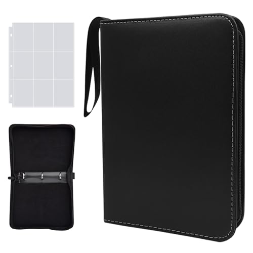 JNBGTU 900 Pockets Trading Card Binder, 50 Pages Removable 18 Pockets/Page Vertical Loading, PU Zipper Card Binder Album Folder Card Collection Binder for Boys Girls Collectors Gifts (Black)