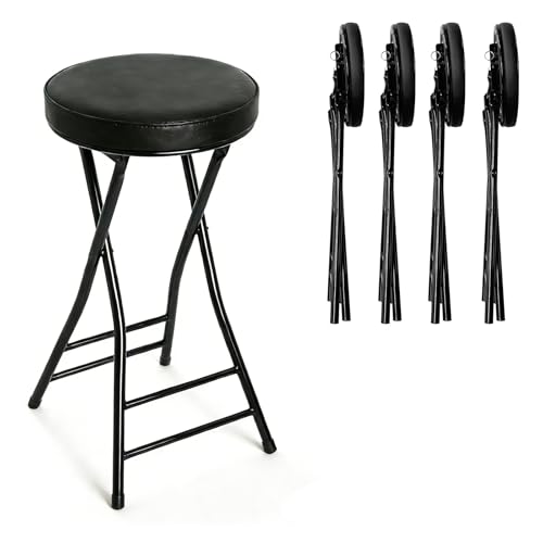 Image of Folding Bar Stool,24 Inch Tall Foldable Stool Chair,4PCS Height Cushioned Leather Padded Bar Chair for Kitchen Fishing Hiking Gardening Travel BBQ