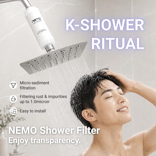 Image of NEMO Rust Removal Shower Filter | Made in South Korea | Visible Melt-Blown Sediment Filter (1.0m) | Removes Residual Chlorine, Rust, Heavy Metals & Larvae | Cleaner Shower Water for Skin & Hair
