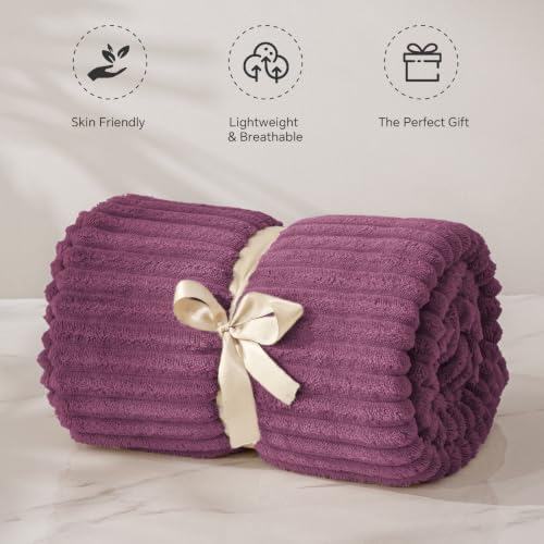 Image of BEDELITE 3D Ribbed Jacquard Plum Fleece Throw Blanket for Couch, 50x60 Inch