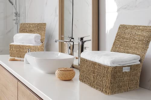 Woodluv Storage Boxes With Lids, Storage Baskets With lids, Woven Natural Seagrass, Storage Baskets for Shelves, Gift Hamper basket, Extra Large