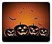 Produktbild Halloween Mouse Pad, Spooky Smiling Pumpkins with Flying Bat Silhouettes Dark Night, Standard Size Rectangle Non-Slip Rubber Mousepad, Burnt Orange Mustard Black