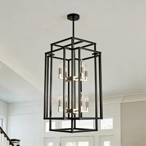8-Lights Chandeliers for High Ceilings，31.5″ Lantern Tiered Foyer Lighting Fixtures