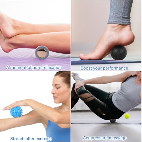 Image of WOVTE Massage Lacrosse Ball for Sore Muscles, Shoulders, Neck, Back, Foot, Body, Deep Tissue, Trigger Point, Muscle Knots, Yoga and Myofascial Release (Blue) (Gray Blue Black)