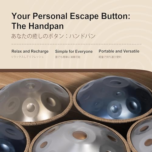Image of PERLMAN Handpan Drum - 22-Inch 9-Note D Kurd 440Hz - Hand Tuning Handpan - Includes Soft Bag, Mallets, Stand, Note Stickers, Cleaning Cloth - Artist Performance Video