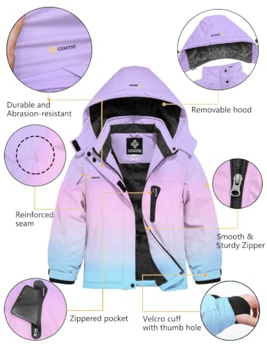 Image of GEMYSE Girl's Waterproof Ski Snow Jacket Hooded Fleece Lined Windproof Winter Jacket