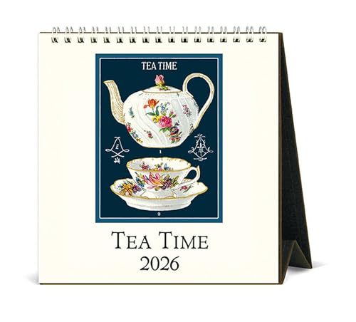 Cavallini 2026 Tea Time Easel Desk Calendar 6x6.5 Inches 12 Month Page-A-Month Standing Desk Calendar Ideal for Tea Lovers Small and Cute