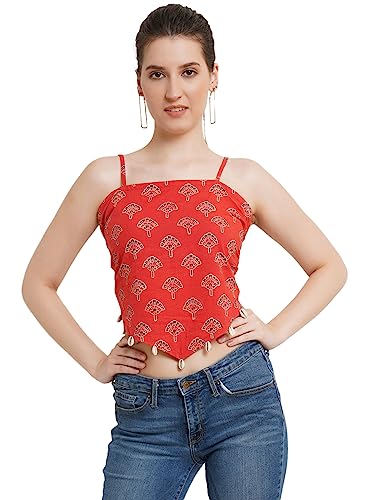 Image of POPWINGS Casual Hankie Cotton Sustainable Bagru Print Crop Top for Women || Square Neck Crop Top for Women || Sleeveless Crop Top for Women || Cotton Women Crop Top for Summer