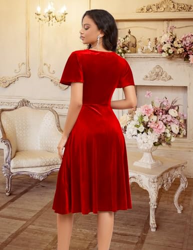 Image of Bridesmay Women's Formal Wedding Guest Dress for Women 2026 Short Sleeve Fit and Flare Tea Party Dresses