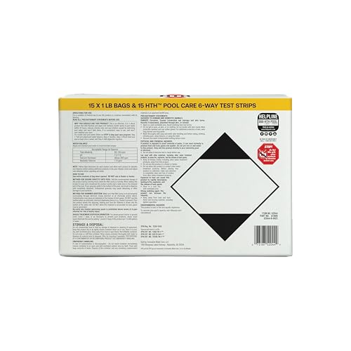 Image of HTH 52046 Pool Care Shock Advanced, Swimming Pool Chemical - Cal Hypo Formula, Prevents Bacteria & Algae, Restores Crystal Clear Water - Shock Treatment, 1lb (15 Pack) + 15 HTH Pool Care Test Strips