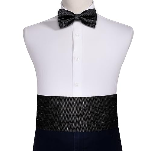 Image of Barry.Wang Men Silk Paisley Cummerbund and Pre-tied Bowtie Handkerchief Cufflink Set for Tuxedo