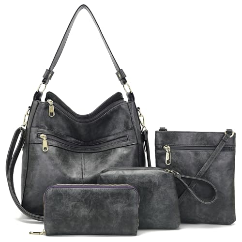 Image of Qiyuer Purses for Women 4PCS Handbags and Wallet Set Large Hobo Bag | Vegan Leather,Daily Commuting,Crossbody /Shoulder Bags,Multi card slot wallet