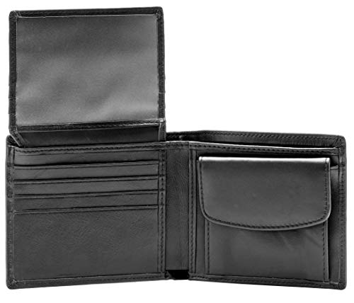 POKOFO RFID Blocking Genuine Leather Bifold Wallet for Men with Zipper and Coin Pocket