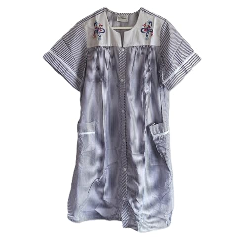 Image of AmeriMark Women Calf-Length Snap Front Knit Duster House Coat Robe - Loose-Fitting Plush Bathrobe - Short Sleeve Bath Robe