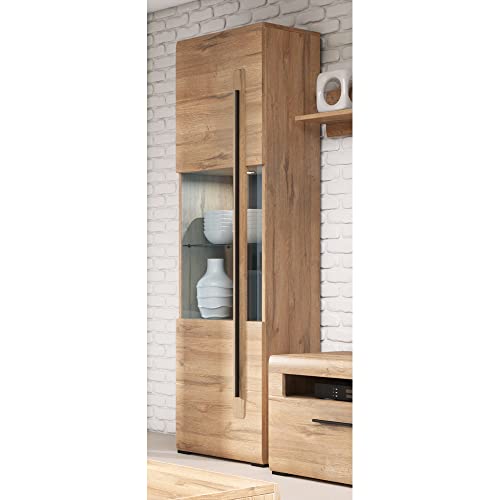 Lomadox Wohnwand Eiche Grandson Nb. inkl. Beleuchtung und Couchtisch moderner Stil mit Glas Einsätzen und Metallgriffen, B/H/T: ca. 320/204/50 cm – Bild 4