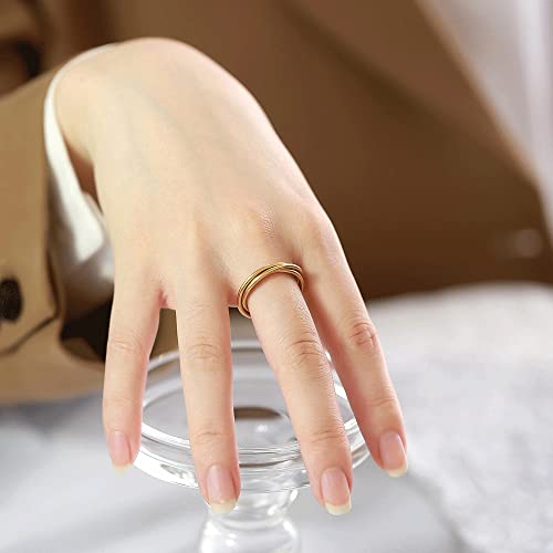 VQYSKO Triple Interlocked Rolling Ring for Women-Stainless Steel Stacking Rose gold Minimalist Promise Ring for Love/Engagement/Wedding, Size 4-122