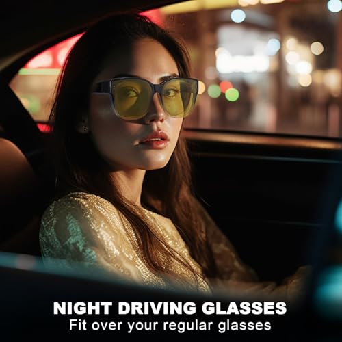 Trysee Night Vision Driving Glasses Fit Over Glasses for Men Women, Polarized Anti Glare Night Vision Pro Glasses TS30912