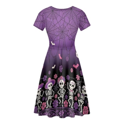 Image of HUGS IDEA Womens Puffy Swing Midi Dress Round Neck Short Sleeve Party A-Line Dresses
