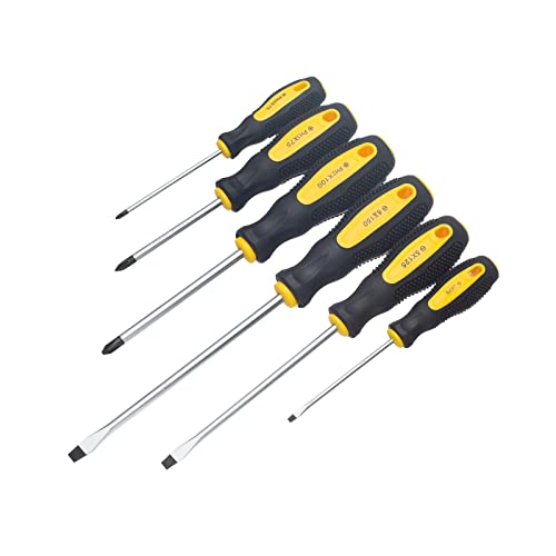 Image of HPMAISON 6pcs Screwdriver Set - Durable Chrome Vanadium Steel with Magnetic Tips - Includes 3 Flat-Head (3x75mm /5x125mm /6x150mm) and 3 Phillips-Head (PH0x75mm /PH1x75mm /PH2x100mm)