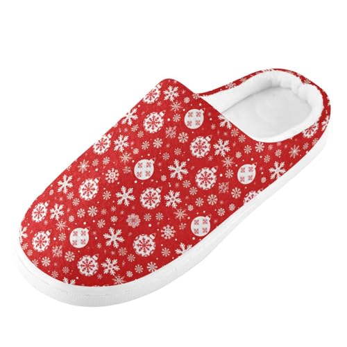 Fuzzy Memory Foam Slippers for Women/Men Christmas Snowflake Ball Pattern Fluffy Winter House Shoes Indoor and Outdoor