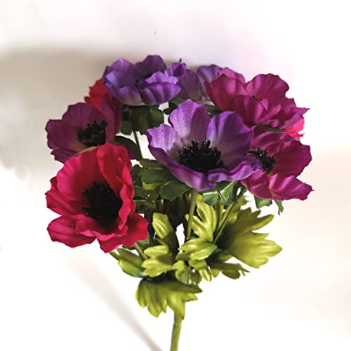 CB Imports Artificial Anemone Bunch 9-Stems 23cm, Red Pink and Purple (Pack of 1)