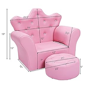 Costzon Kids Sofa, Children Upholstered Sofa with Ottoman, Princess Sofa with Diamond Decoration, Smooth PVC Leather Toddler Chair, Kids Couch for Boys and Girls, Gift for Toddlers (Pink) Costzon Kids Sofa Children Upholstered Sofa with Ottoman Princess Sofa with Diamond Decoration Smooth PVC Leather Toddler Chair Kids Couch for Boys and Girls Gift for Toddlers Pink
