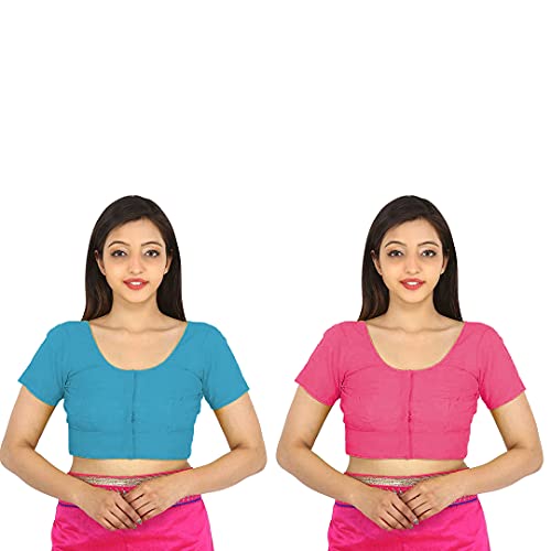 Image of Namita Women's Rubia Cotton Solid Half Sleeve Blouse (U-COT-COM-2-CYAN-FROLY-40 Cyan Froly 40)