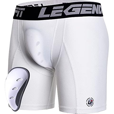 Legendfit Youth Boys Sliding Shorts with Protective Cup Athletic Mesh Compression Shorts Baseball Football Hockey MMA, White, S Cover