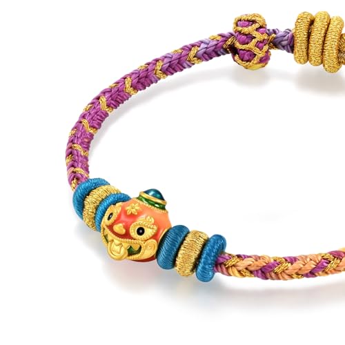 CHOW SANG SANG 999 24K Solid Gold Cultural Blessing Auspicious Myth Money-Swallowing Beast Charm Embroidered Bracelet for Women 23cm 95533B3