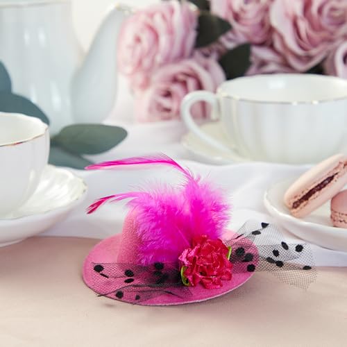 Mini Hat Hair Clip - 6 Pack Decorative Hair Accessories for Baby, Kid, and Lady, Fascinator Hats for Party, Tea or Cocktail Party with Flowers, Feather, Ribbon, and Netting in 6 colors, 3.2 inches