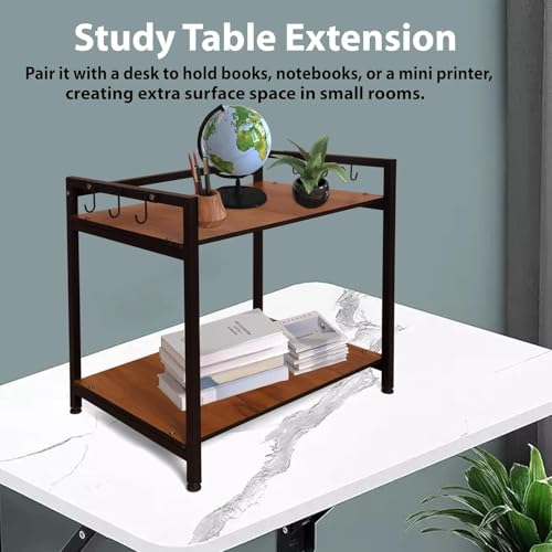 Image of Heavy Duty Metal Microwave Oven Stand with Storage Shelves | 2 Tier Kitchen Organizer Rack with Hooks | Suitable for Microwave, OTG & Kitchen Appliances