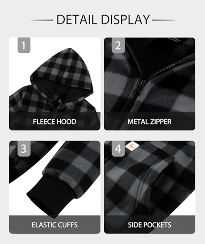Image of GEEK LIGHTING Boys Flannel Jacket Sherpa Lined Hoodies Zip Up Fleece Plaid Shirt Jackets Winter Outdoor Coat Warm