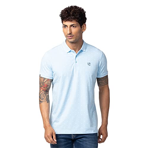 Image of Spykar Men's Slim Fit Polo Neck Half Sleeve Printed Casual T-Shirt