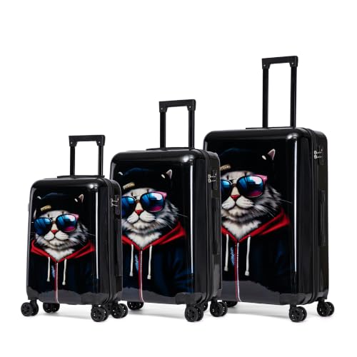 Image of InUSA Cat Print 3 Piece Hardside Spinner Luggage Set 20 /24 /28in. TSA Lock