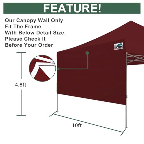 Image of Eurmax USA 10x4.8 Pop Up Canopy SunWall-UV Protection for Tents,Blocks Sunlight&Wind,Water Resistant Side Wall Only,Easy Hook & Loop Installation,Fit for 10FT Straight Leg Shelters&Gazebo,Burgundy