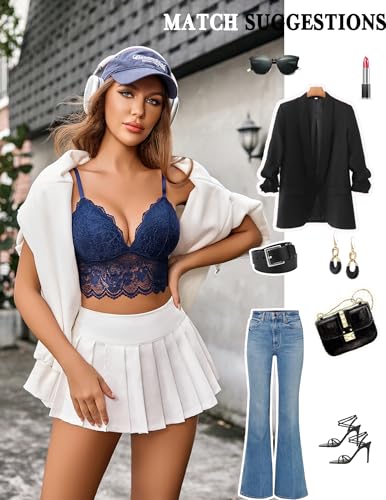 Image of Avidlove Lace Bralettes for Women V Neck Spaghetti Strap Bra Unpadded Tops Sexy Cami Crop Top Going Out Lingerie