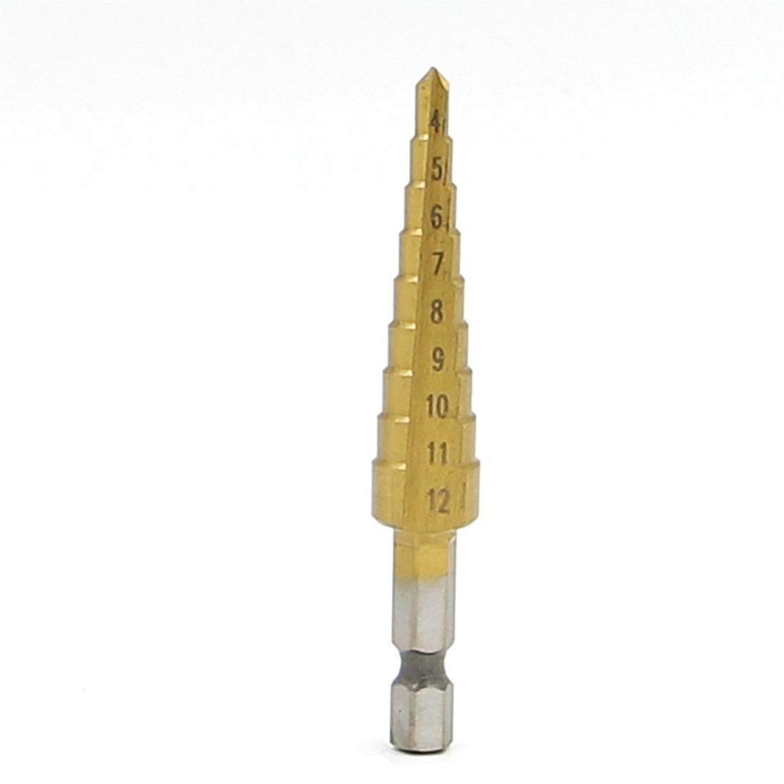 Ashu Supply 4-12 mm High Speed Steel Titanium Coated Step Drill Bit Cutter Hex Shank Power Tools HSS Professional Pagoda Step Drill Bit Set