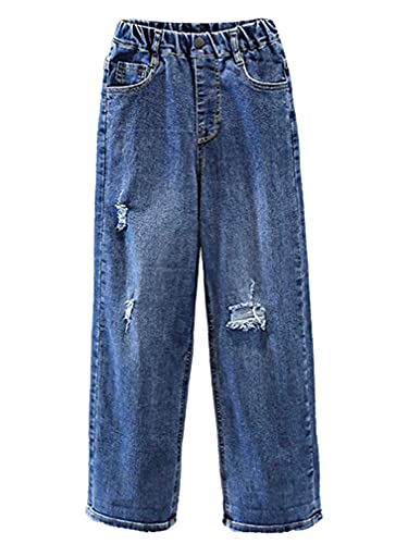 easyforever Girls Ripped Distressed Denim Pants Kids Retro Blue Jeans Holes Stretchy Skinny Casual Denim Trousers4