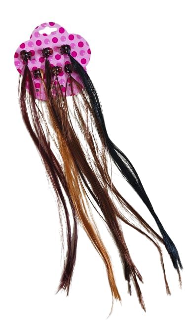 Image of Trendsetter pack of 3 Kids Hair Clip in brown Color Hair Extension with Tinsel False Nylon Wig Braids Extensions Hair Styling Accessories for Baby Girls Adult Brown (Style 3)