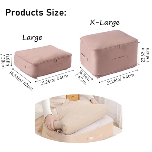 Ultra Space Saving Self Compression Organizer,Portable Heavy Duty Moving Bags Storage Tote for Space Saving,Space Saving Self Compression Organizer for Comforters,Blankets,Bedding. (Beige, X-Large)