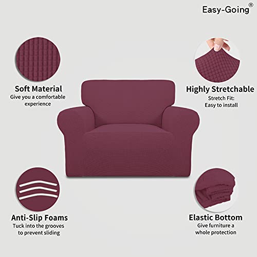 Image of Easy-Going Stretch Oversized Chair Sofa Slipcover 1-Piece Couch Sofa Cover Furniture Protector Soft with Elastic Bottom for Kids Spandex Jacquard Fabric Small Checks ASH Rose