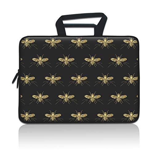 iLeadon Laptop Sleeve, 11-12.5 Inch Neoprene Laptop Carrying Case Bag with Handle Compatible MacBook Air 11/12, Chromebook R11/HP Stream/Samsung/ASUS C202/Surface Pro3/Pro4, Gold Bees