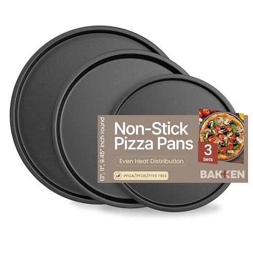 Bakken Swiss Pizza Tray Set 3-Piece – Gray Coating, Non-Stick, Round Steel Pizza Pans - Dishwasher Safe, Premium Bakeware for Home Cooking