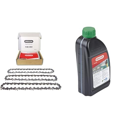 Oregon 3er-Pack Sägekette 35cm 3/8" LP für 35cm Schiene und 1L Bio-Kettenöl - 52 Antriebsglieder, 1.1mm - kompatibel mit Dolmar, Bosch, Karcher, Husqvarna, Makita und mehr